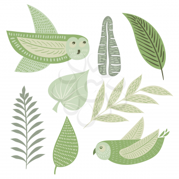 Vector Forest Design Elements. Trees, Branches, Leaves, and Owls