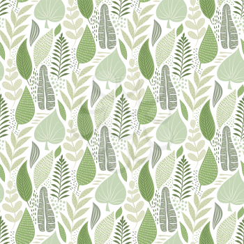 Vector Seamless Tough  Pattern with Flowers and Leaves. 