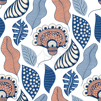 Vector Seamless Tough  Pattern with Fantastic Flowers and Leaves. 