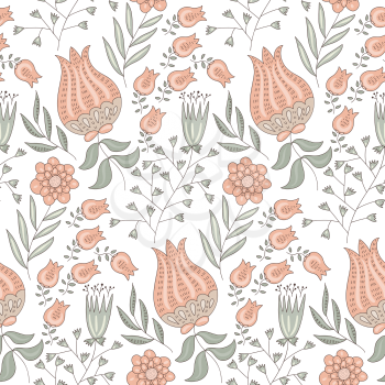 Vector Seamless Tough  Pattern with Fantastic Flowers and Leaves. Original Design for Wallpaper, Pattern, Print, Card etc