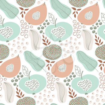 Vector Seamless Summer Pattern with Fruits and Flowers. Bright Summer Background. Harvest Wallpaper