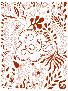 Vector Valentine's Greeng Card with  Floral Pattern and Love Hand Lettering