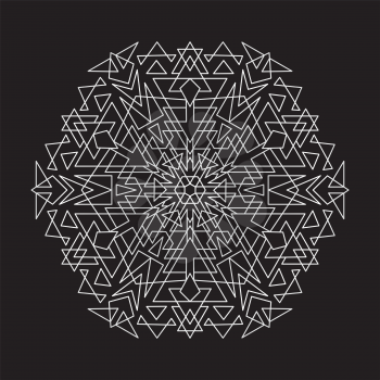 Vector Geometric Silver Ornamental Mandala Design on Black Background. 