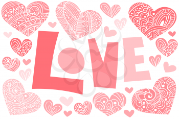 Vector Valentine's Day Background. Love Lettering with Hearts