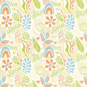 Vector Seamless Tough Tropical Pattern with Fantastic Plants and Leaves. Original Design for Wallpaper, Pattern, Print, Card etc


