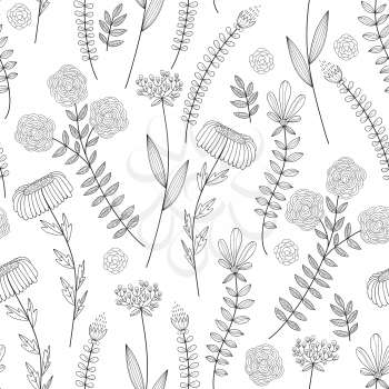Vector Seamless Floral Pattern. Seamless Spring Colouring Page