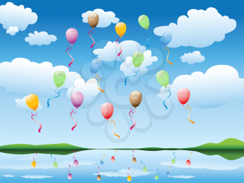 Royalty Free Clipart Image of Balloons Floating in the Sky