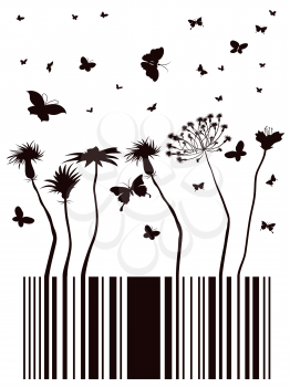 Royalty Free Clipart Image of a Bar Code and Flowers