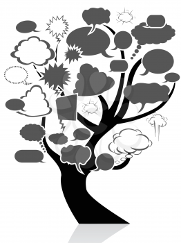 Royalty Free Clipart Image of a Tree With Speech Bubbles