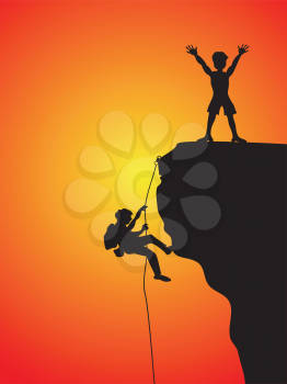 Royalty Free Clipart Image of Two Rock Climbers