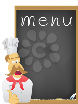 Royalty Free Clipart Image of a Chef and Menu Board