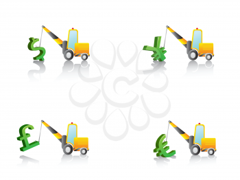 Royalty Free Clipart Image of Cranes With Money Signs
