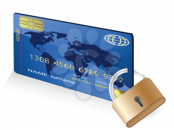 Royalty Free Clipart Image of a Credit Card and Lock