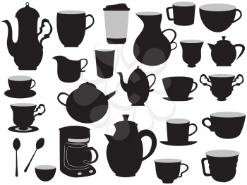 Royalty Free Clipart Image of Coffee Cups and Pots