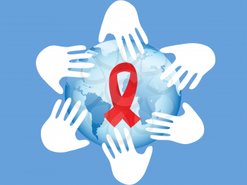 Royalty Free Clipart Image of the Aids Symbol on the World