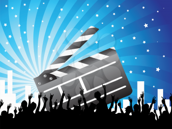 Royalty Free Clipart Image of a Clapperboard and People