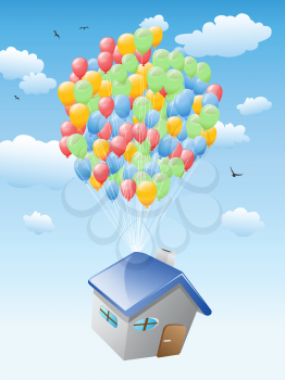 Royalty Free Clipart Image of a House With Balloons