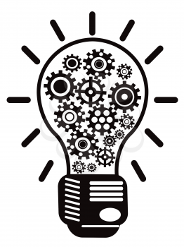 Royalty Free Clipart Image of a Light Bulb With Gears
