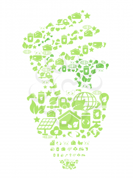 Royalty Free Clipart Image of a Light Bulb With Nature Icons