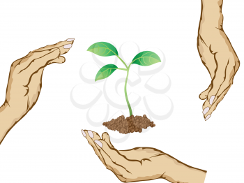 Royalty Free Clipart Image of People Holding a Plant
