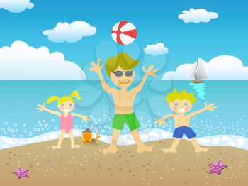 Royalty Free Clipart Image of a Family on the Beach