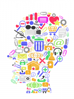 Royalty Free Clipart Image of a Head Filled With Icons