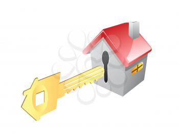 Royalty Free Clipart Image of a Key to a House