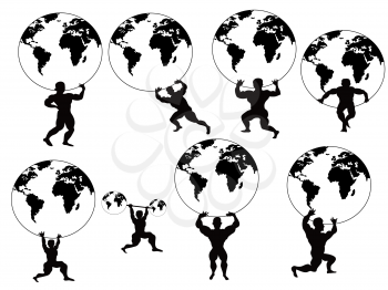 Royalty Free Clipart Image of Men Lifting the World