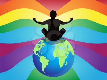 Royalty Free Clipart Image of a Person Meditating on Earth