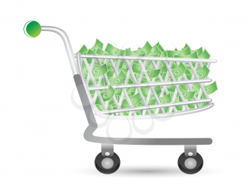 Royalty Free Clipart Image of a Shopping Cart Full of Money