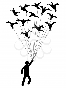 Royalty Free Clipart Image of Birds Carrying a Person