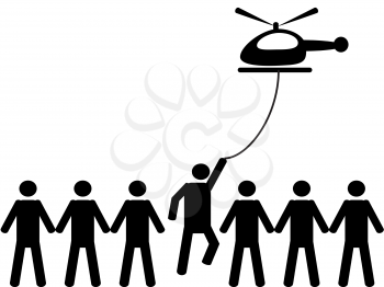Royalty Free Clipart Image of a Helicopter Lifting a Person