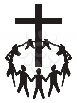 Royalty Free Clipart Image of People Gathering Around a Cross
