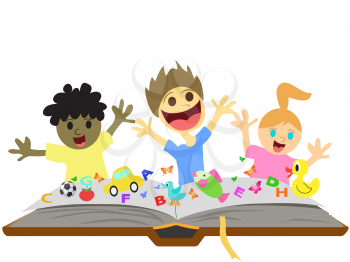 Royalty Free Clipart Image of Kids By a Book
