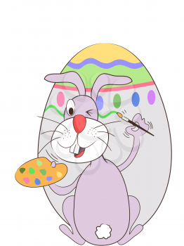 Royalty Free Clipart Image of a Rabbit Painting an Easter Egg