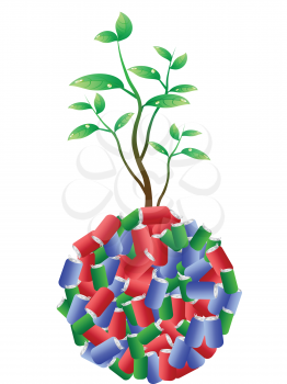 Royalty Free Clipart Image of a Plant Growing From Recycling