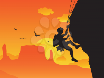 Royalty Free Clipart Image of a Man Rock Climbing
