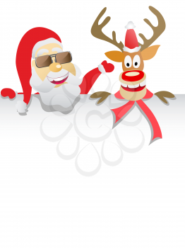Royalty Free Clipart Image of Santa Claus and a Reindeer
