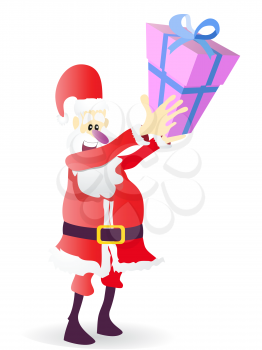 Royalty Free Clipart Image of Santa Claus Holding a Present