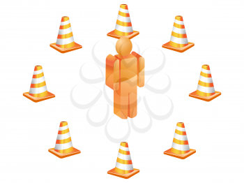 Royalty Free Clipart Image of a Person and Traffic Cones