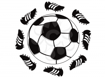 Royalty Free Clipart Image of Shoes Around a Soccer Ball