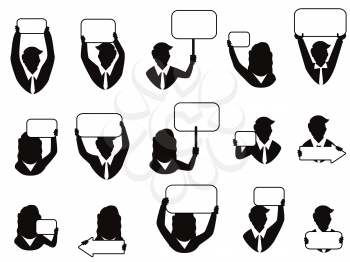 Royalty Free Clipart Image of People Holding Signs