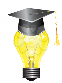 Royalty Free Clipart Image of a Light Bulb With a Graduation Cap