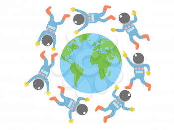 Royalty Free Clipart Image of Astronauts Around the World
