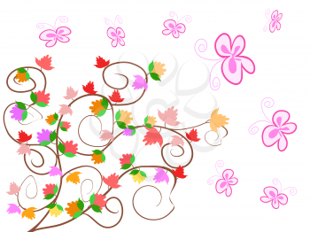 Royalty Free Clipart Image of a Garden With Butterflies