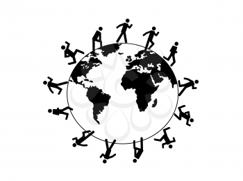 Royalty Free Clipart Image of People Running Around the World