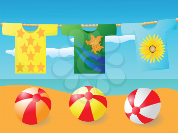 Royalty Free Clipart Image of T-Shirts at the Beach