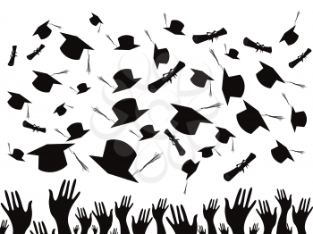Royalty Free Clipart Image of Graduating Students Throwing Caps