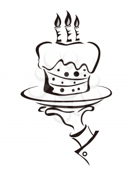 Royalty Free Clipart Image of a Person Holding a Tray of Cake
