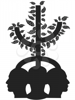Royalty Free Clipart Image of a Tree Growing Out of Three Heads
